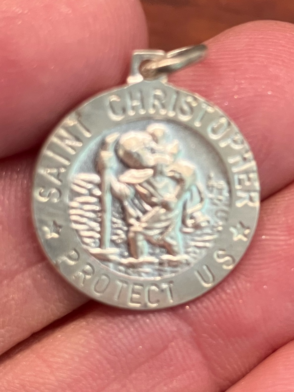 Italian Sterling Silver Saint Christopher Round Pendant